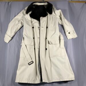 Trench Coat Womens 18 Beige Faux Fur Lined Belted Long Winter Liner Regular